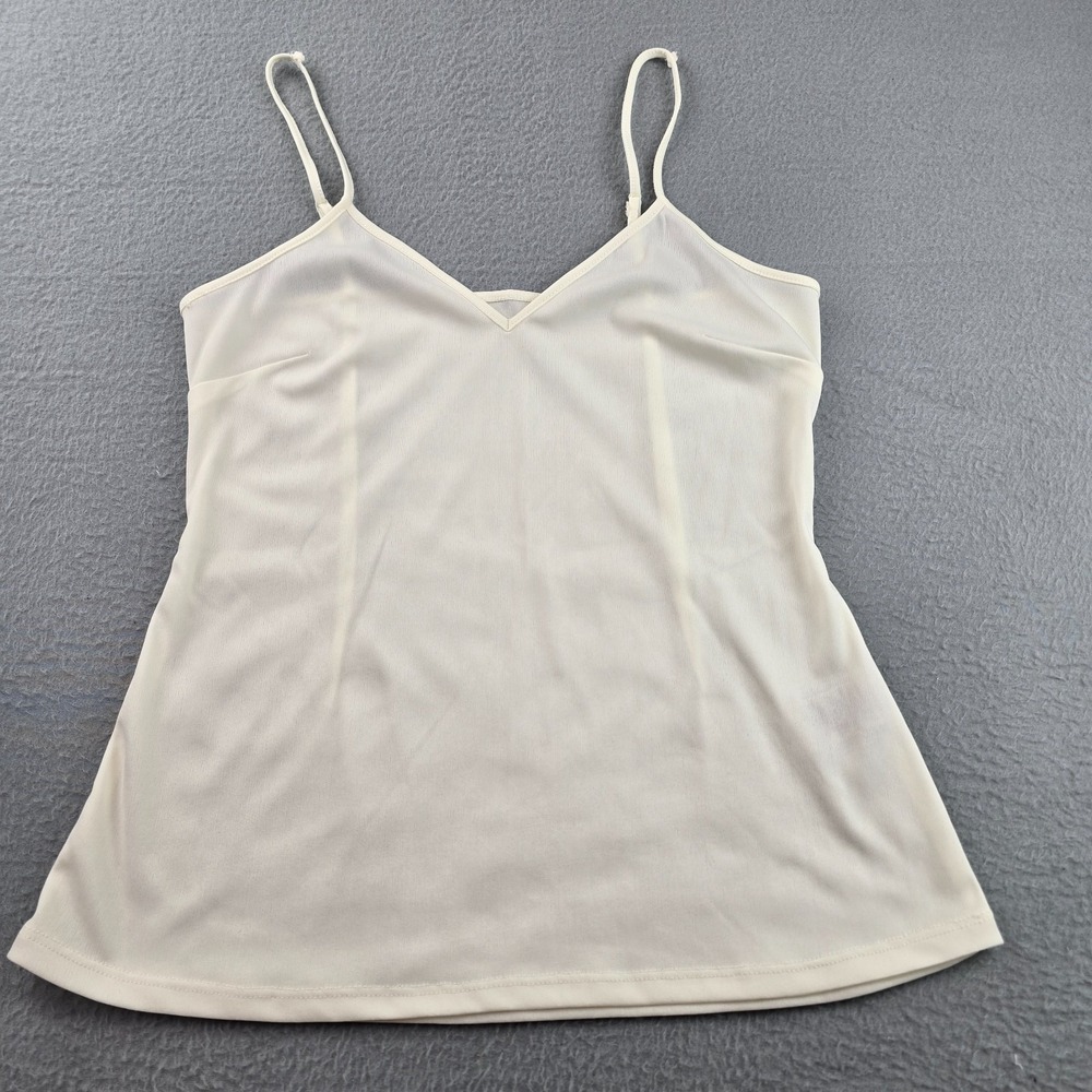 I.C.E Cami Tank Top Womens Ivory Satin Lightweight Spaghetti Straps Deep V-Neck